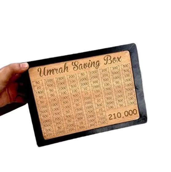 Umrah Savings Box 280 Days Wooden Money Saving Jar for Hajj Umrah Islamic Halal Savings Plan Daily Pilgrimage Tracker Gift for Muslims Eid Ramadan Savings Box