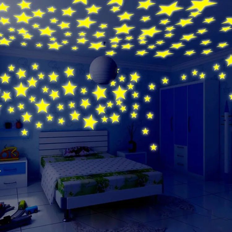 3D Stars Glow In The Dark Wall Stickers Luminous Fluorescent Wall Stickers For Kids Baby Room Bedroom Ceiling Home Decor